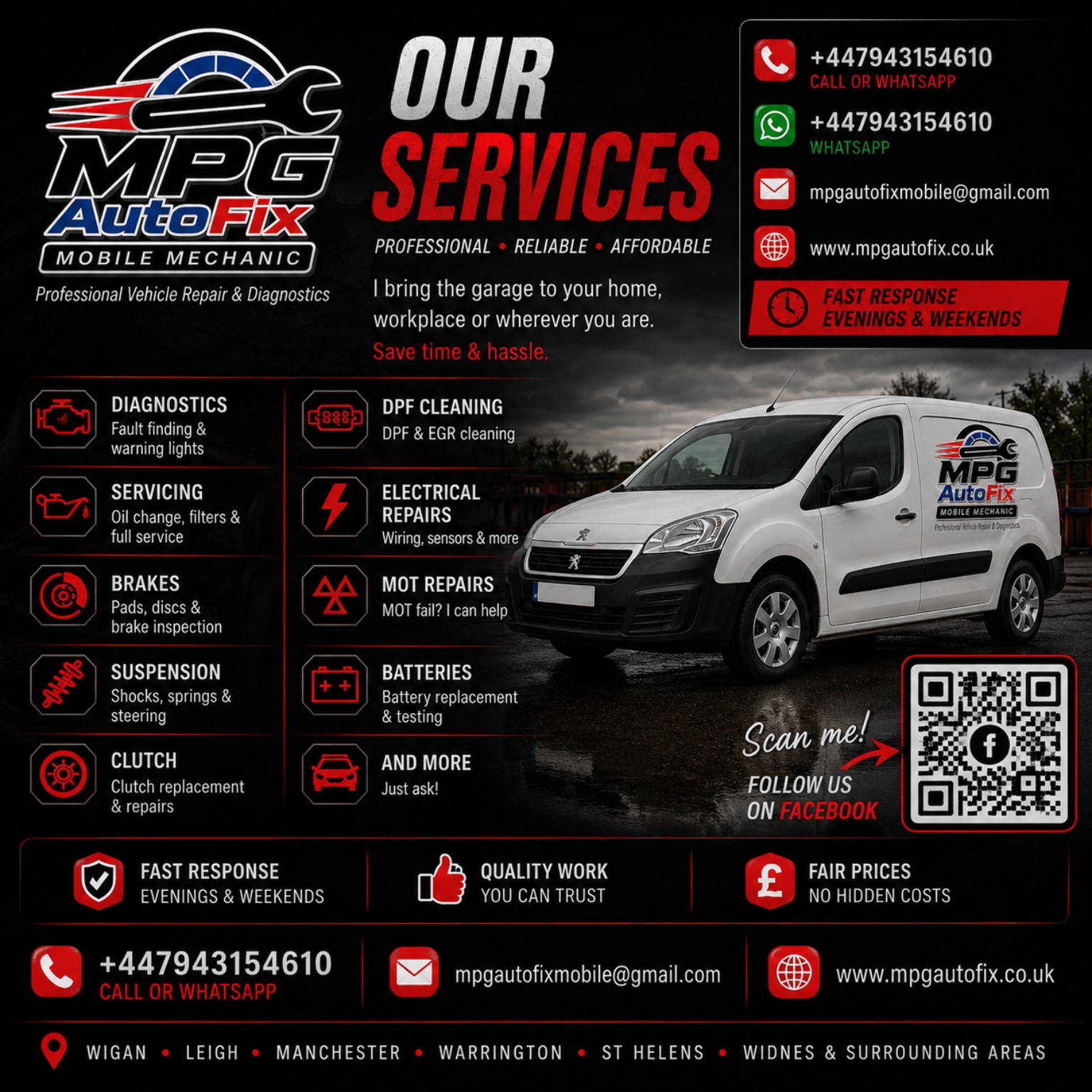MPG AutoFix services and white Peugeot Partner van